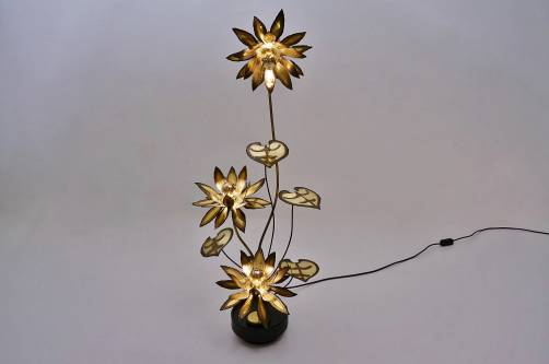 Maison Jansen brass floor/table lamp, Sunflowers, 1970`s ca, French